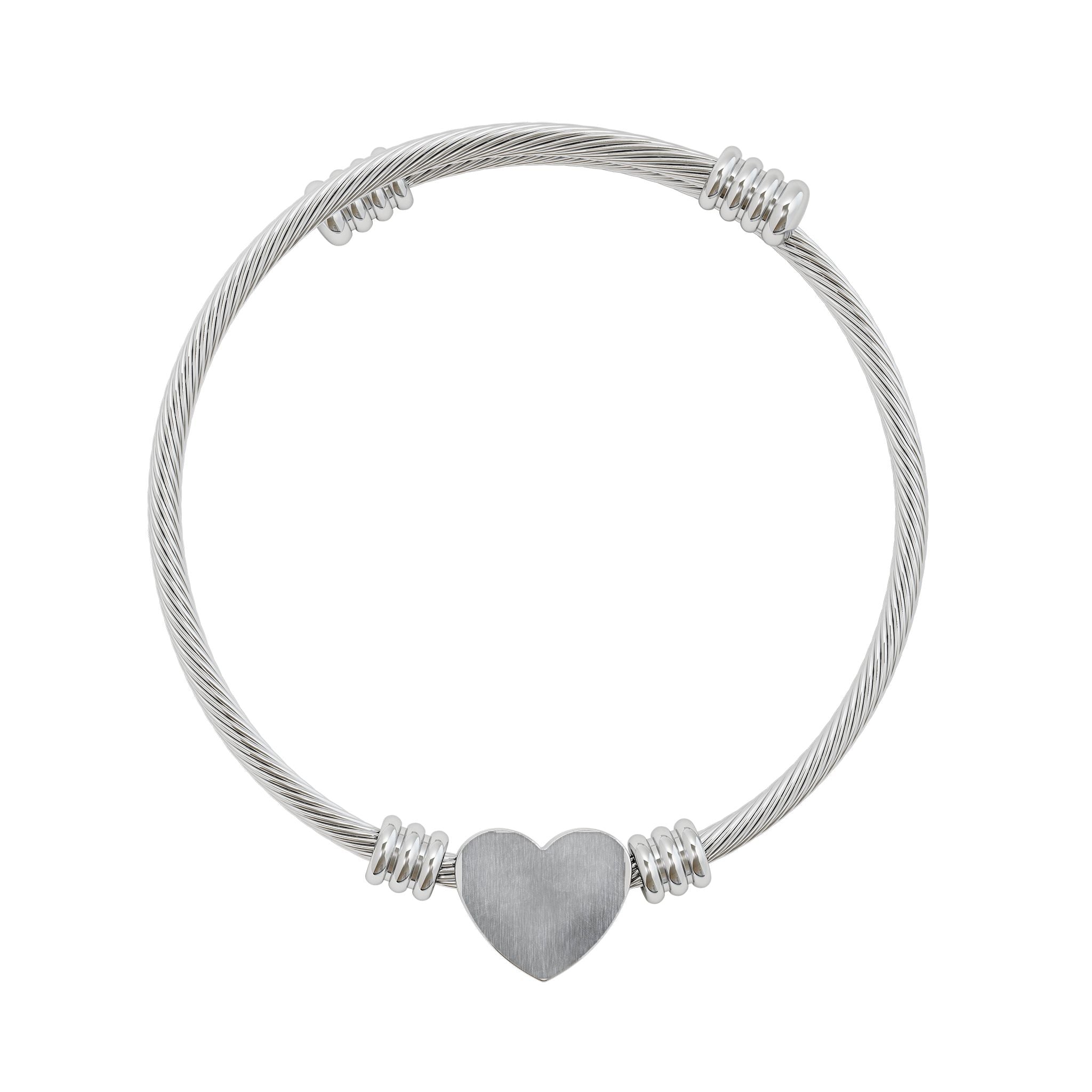 Engravable Heart Cuff Bracelet — Personalized Silver Heart Bangle Gift for Her