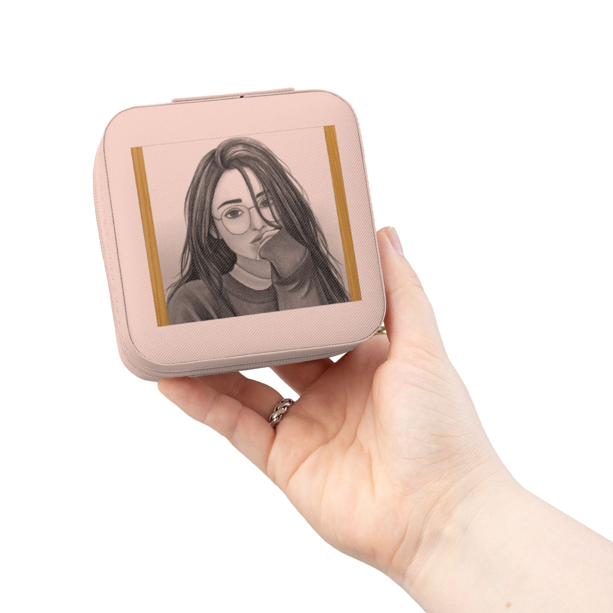 Compact Jewelry Travel Case — Personalized Portrait Pink Travel Jewelry Organizer