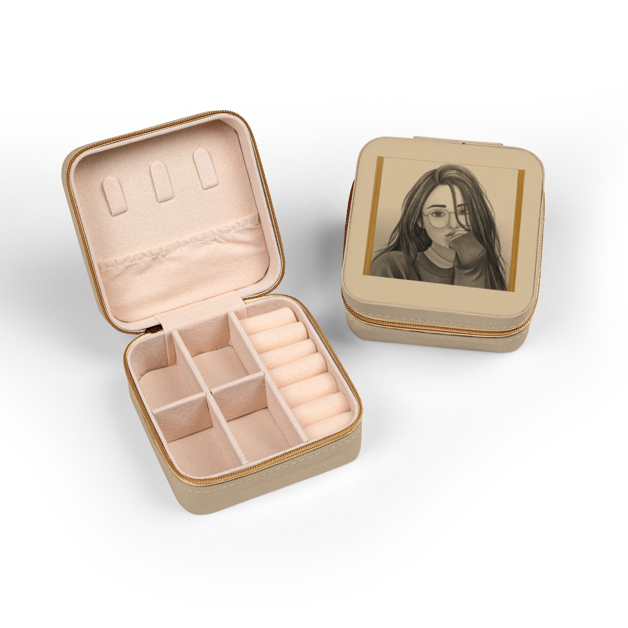 Compact Jewelry Travel Case — Personalized Portrait Pink Travel Jewelry Organizer