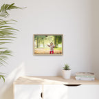 Framed Matte Canvas Photo Print — Autumn Child Playing in Leaves