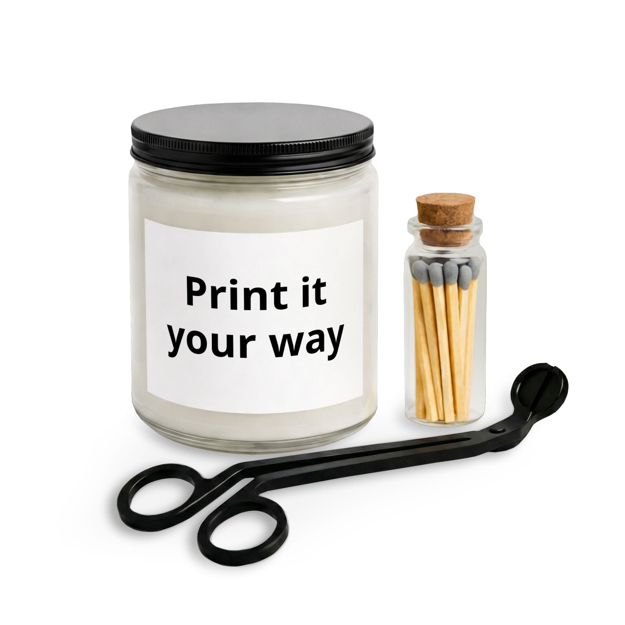 Custom Scented Candle Set with Matches & Wick Trimmer — Personalized Jar Candle Gift