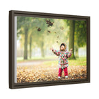 Framed Matte Canvas Photo Print — Autumn Child Playing in Leaves
