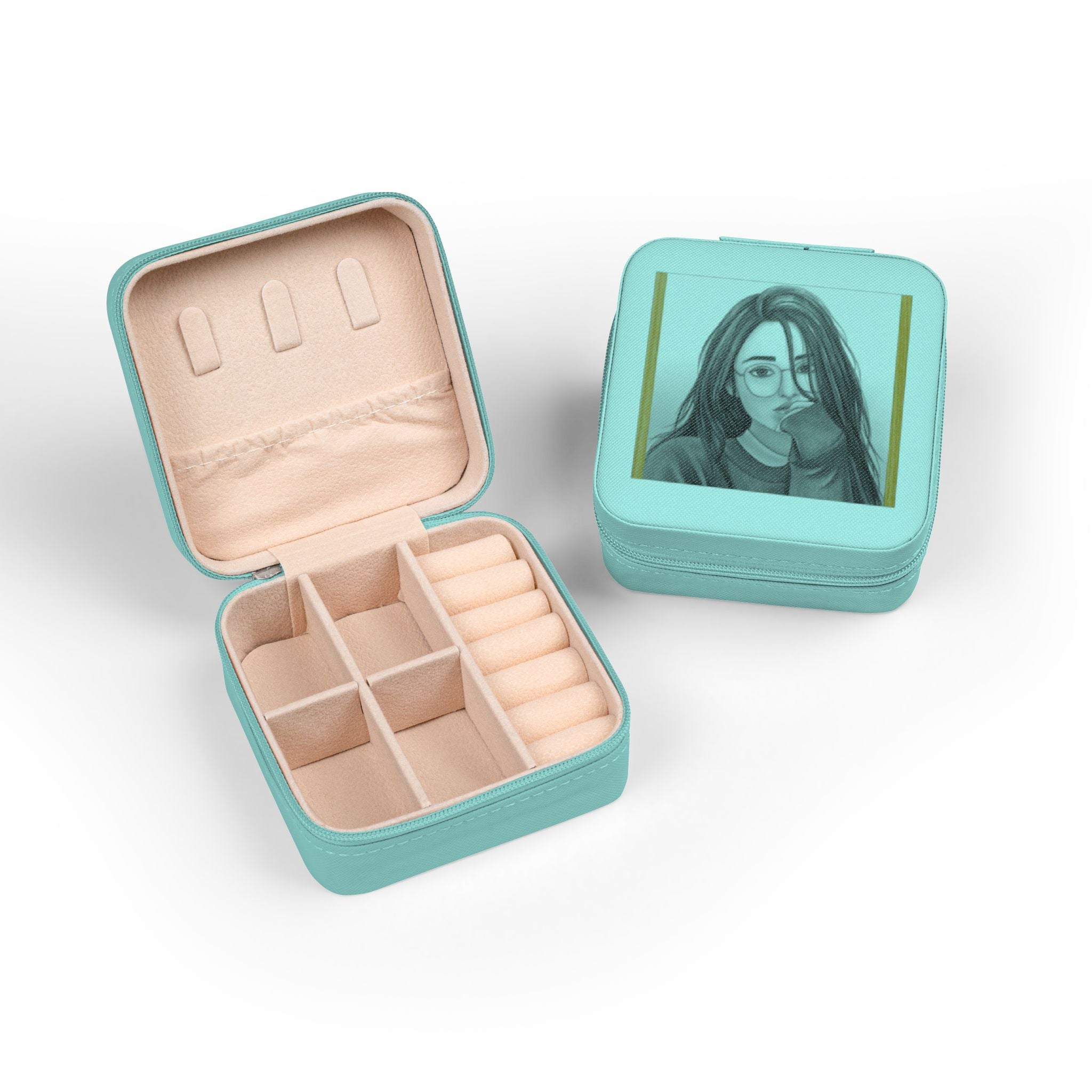 Compact Jewelry Travel Case — Personalized Portrait Pink Travel Jewelry Organizer
