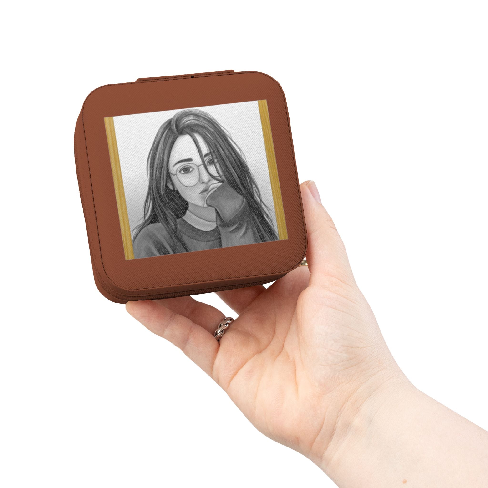 Compact Jewelry Travel Case — Personalized Portrait Pink Travel Jewelry Organizer