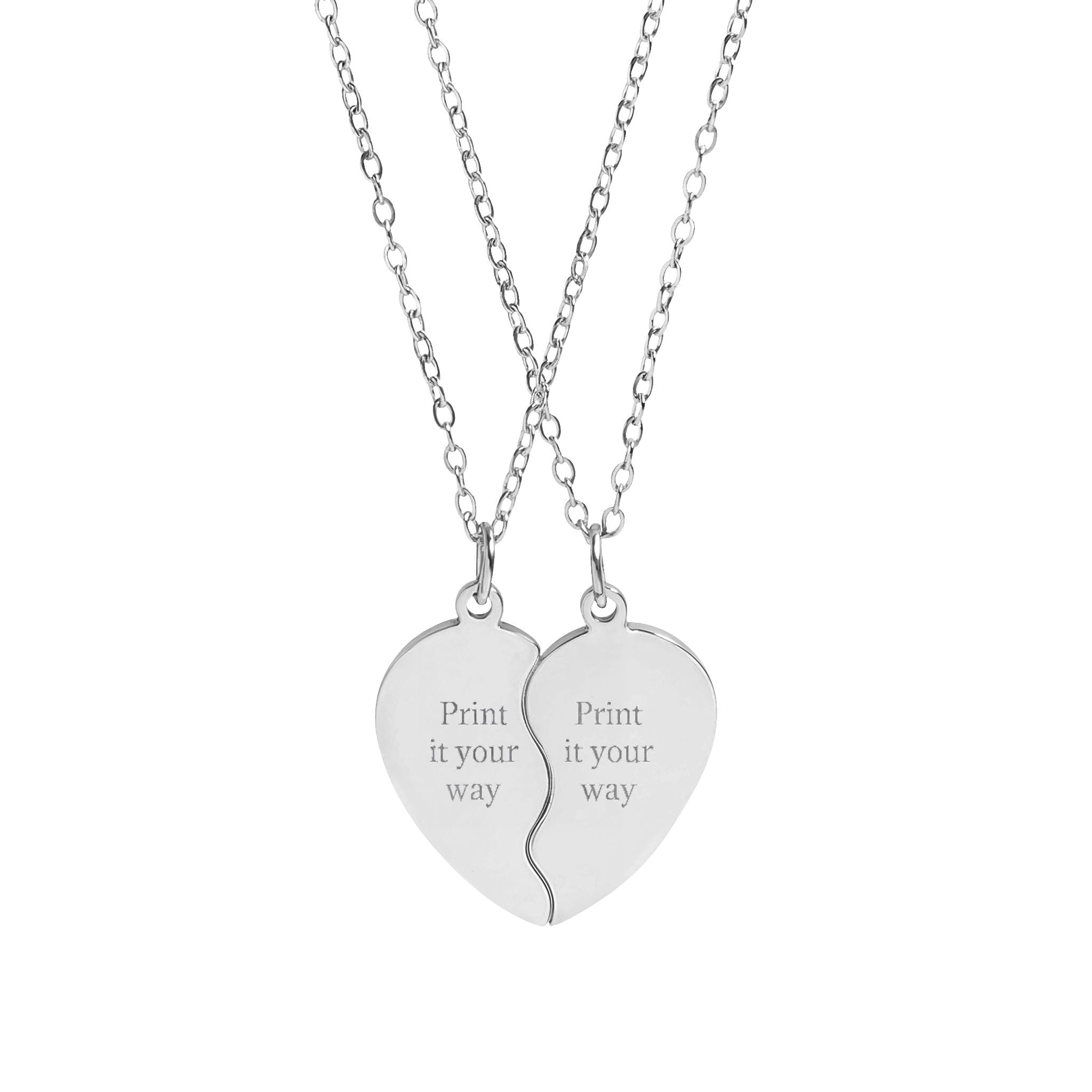 Engravable Split Heart Necklace Set — Personalized Best Friend/Matching Pendant