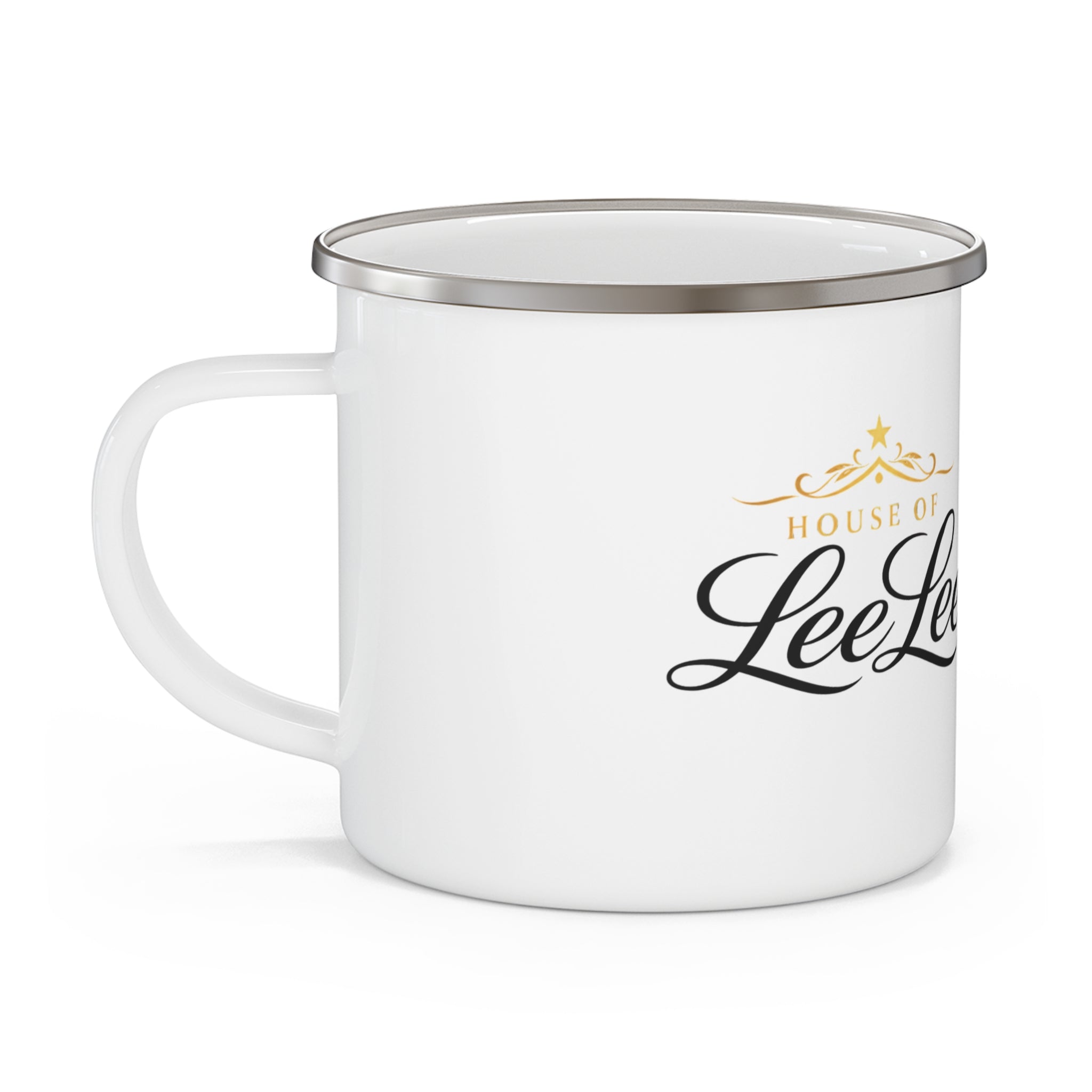 Enamel Camping Mug — House of LeeLee Logo Rustic Coffee Cup for Camping & Gifts