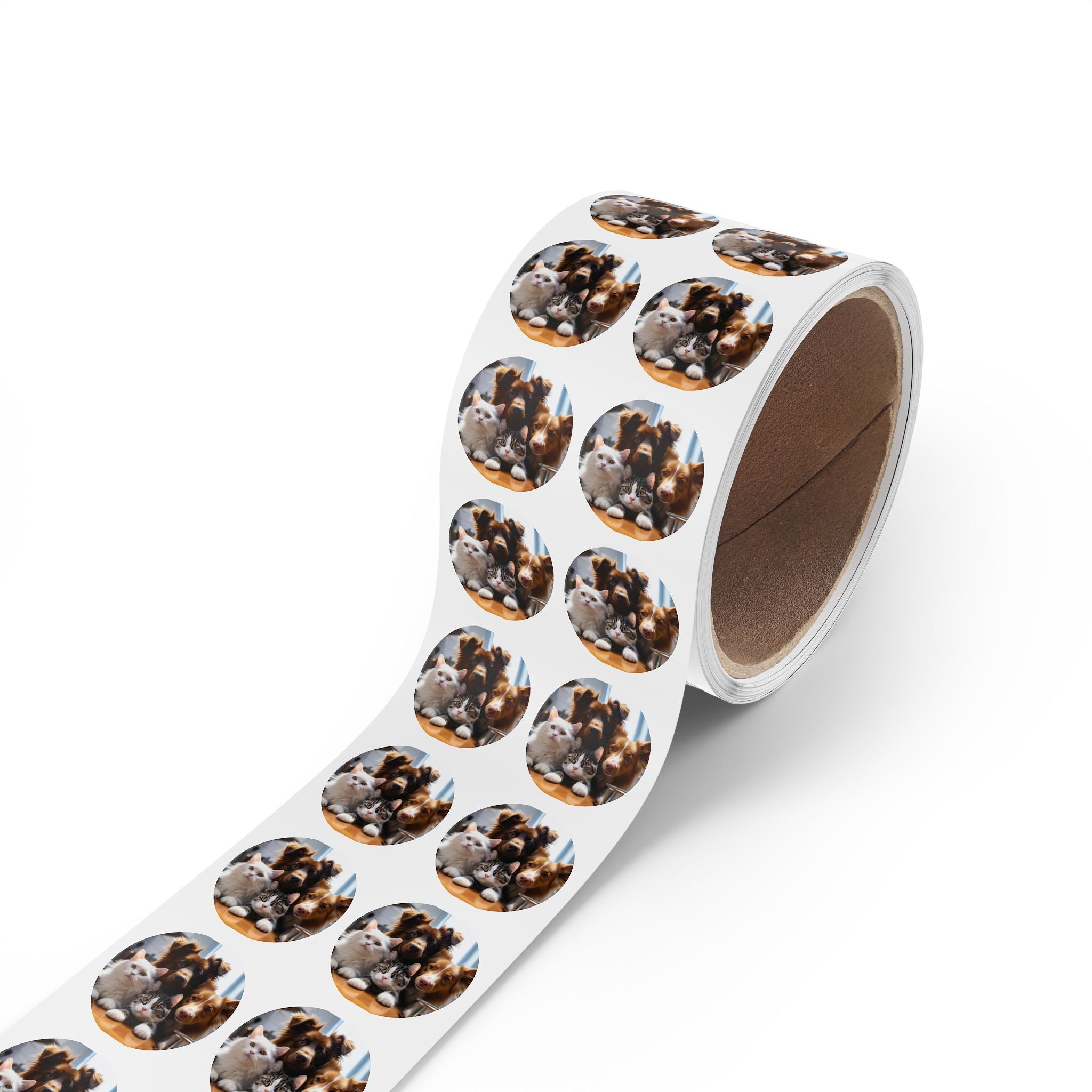 Round Pet Photo Sticker Roll — Custom Cute Cats & Dogs Label Stickers (Round)