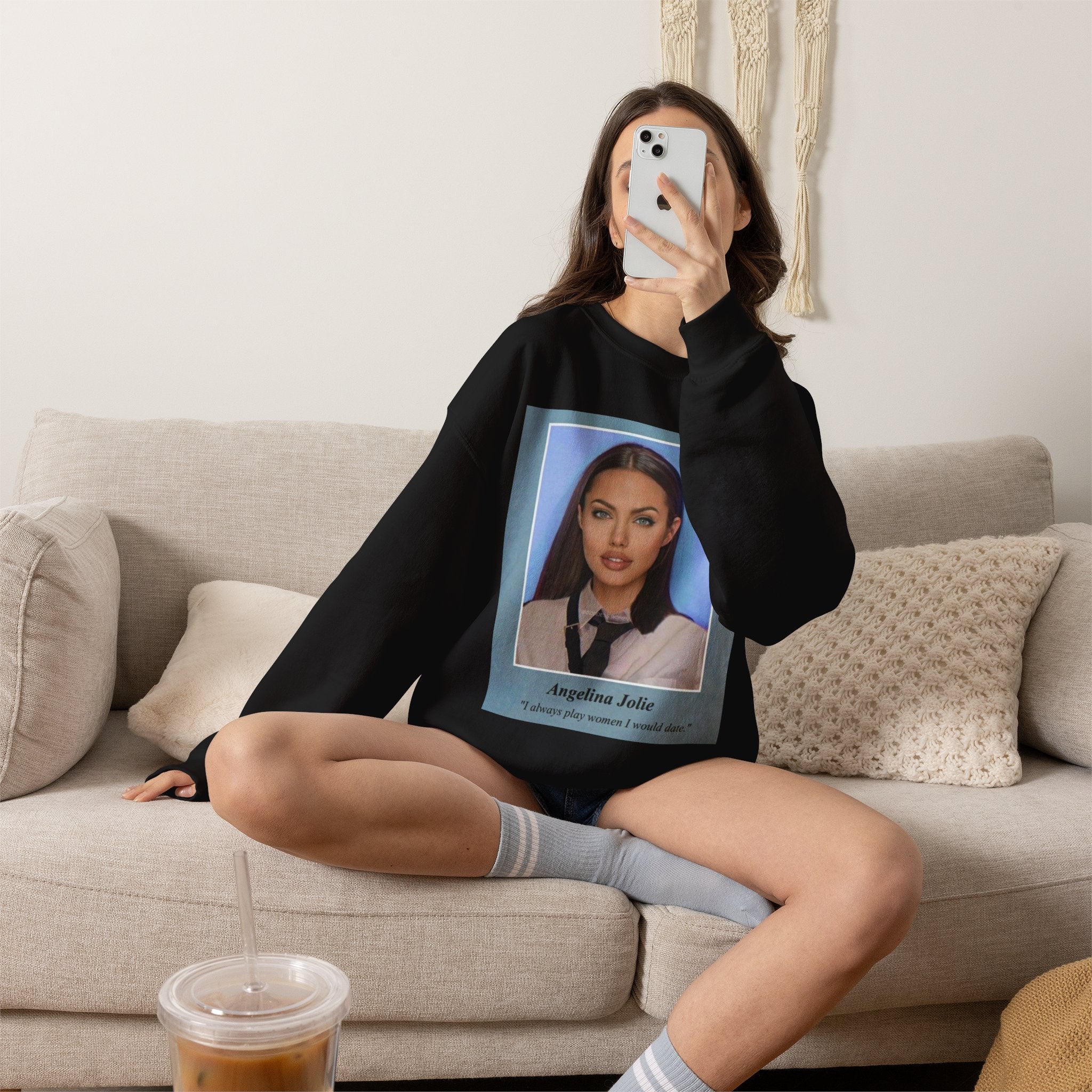 Graphic Crewneck Sweatshirt — Portrait Photo Print with Quote