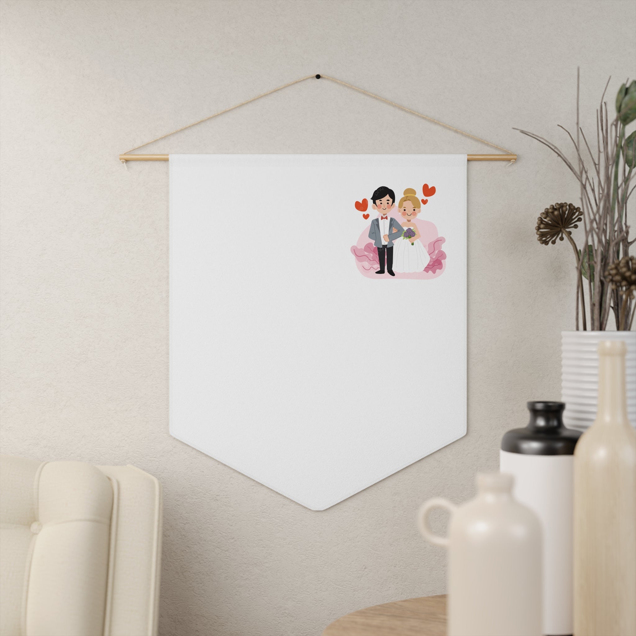 Wedding Couple Pennant Banner – Cute Bride & Groom Decorative Flag for Wedding, Engagement, Bridal Shower Decor