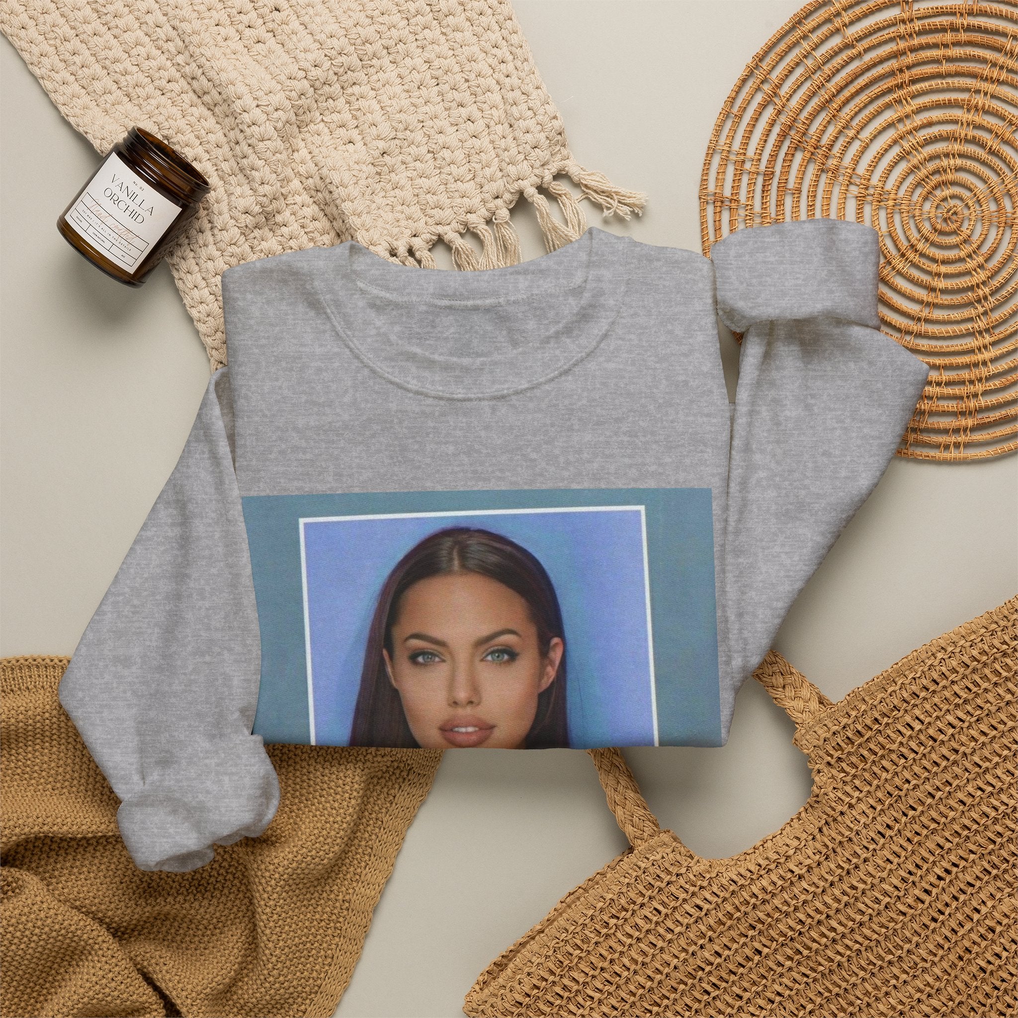 Graphic Crewneck Sweatshirt — Portrait Photo Print with Quote