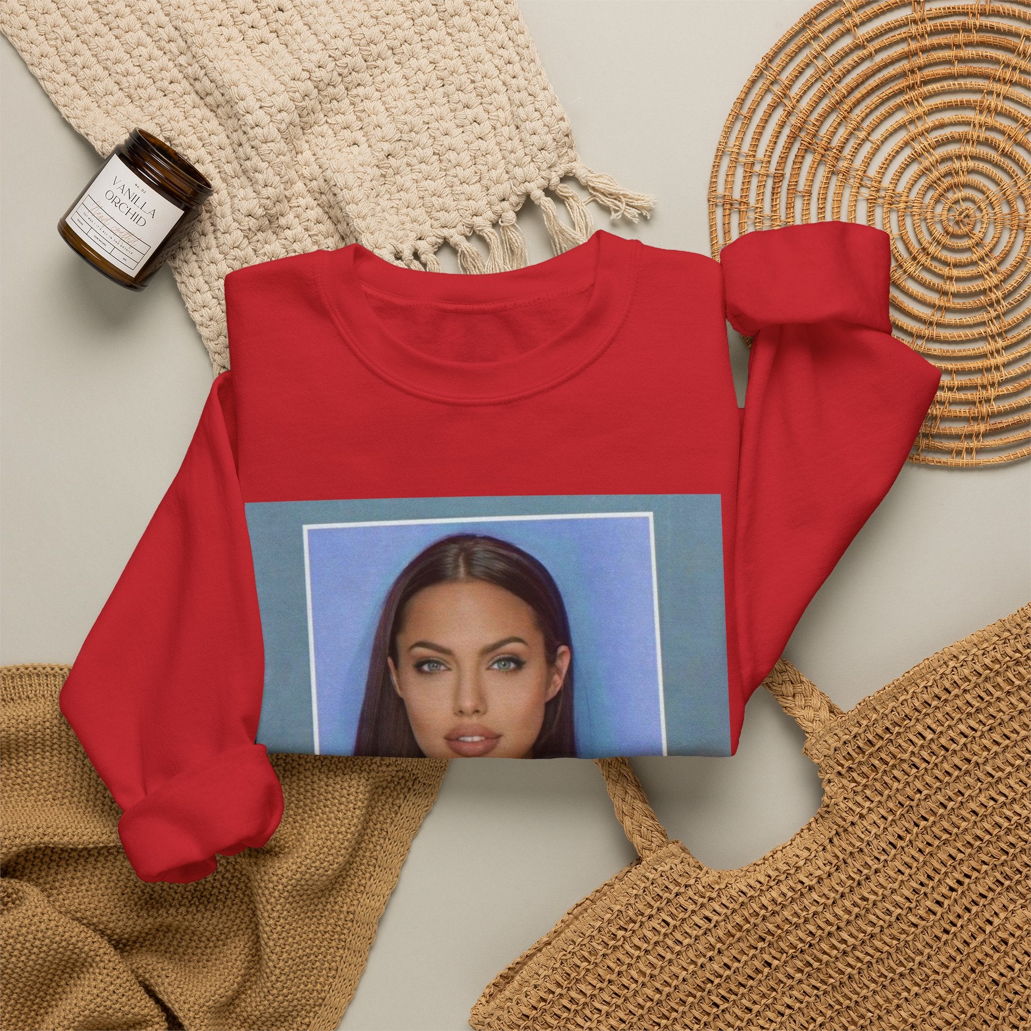 Graphic Crewneck Sweatshirt — Portrait Photo Print with Quote