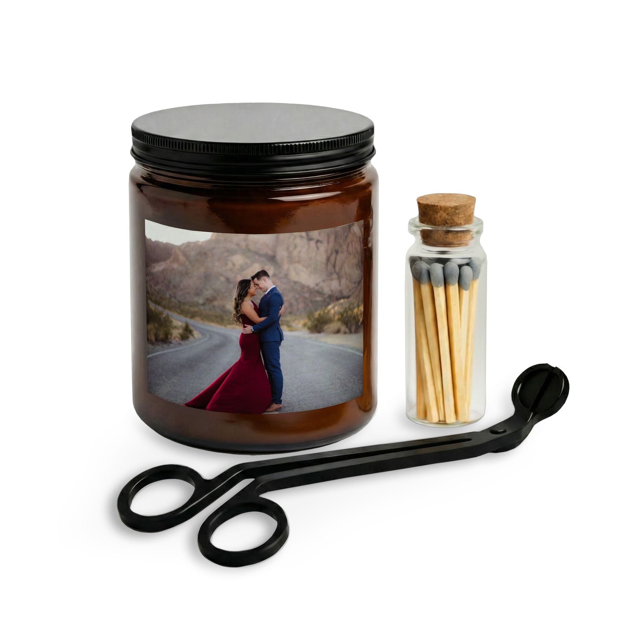 Personalized Photo Candle Set with Matches & Wick Trimmer — Romantic Keepsake Gift