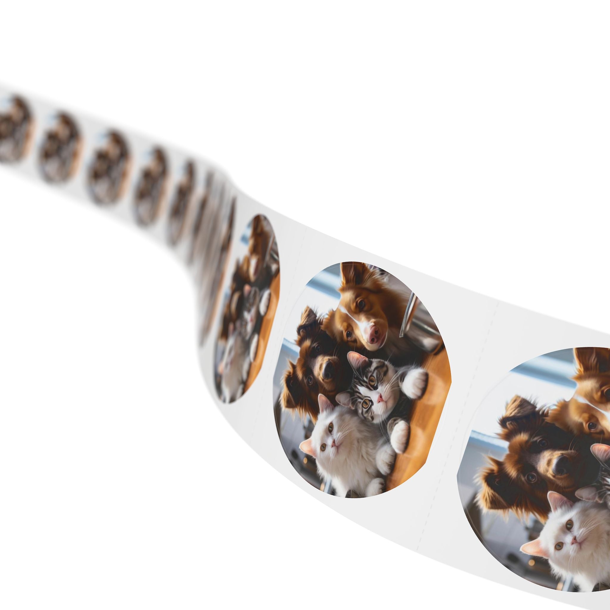 Round Pet Photo Sticker Roll — Custom Cute Cats & Dogs Label Stickers (Round)