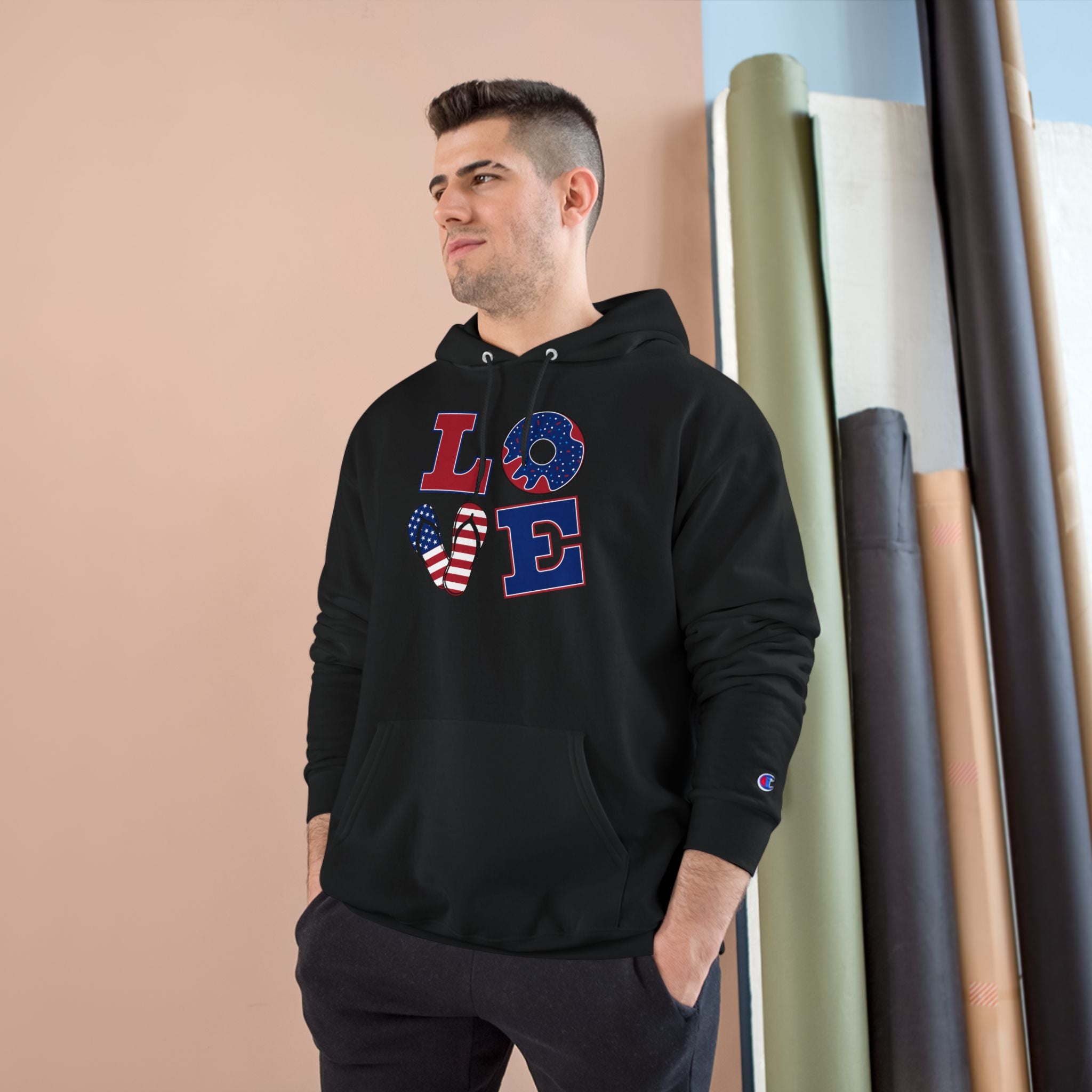 Patriotic LOVE Hoodie — USA Flag Letters & "You Won My Heart" Tic‑Tac‑Toe Back