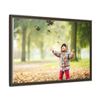 Framed Matte Canvas Photo Print — Autumn Child Playing in Leaves