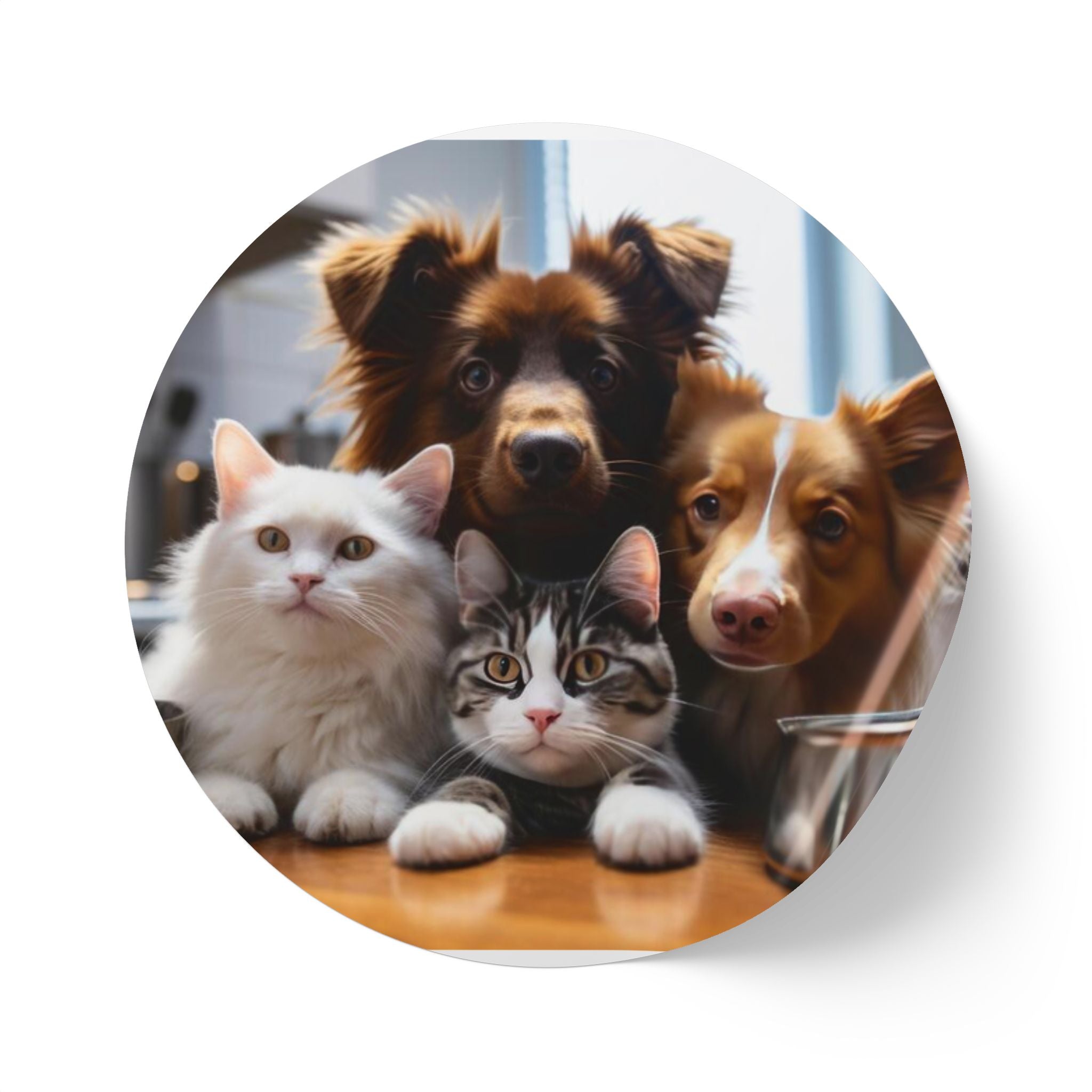 Round Pet Photo Sticker Roll — Custom Cute Cats & Dogs Label Stickers (Round)