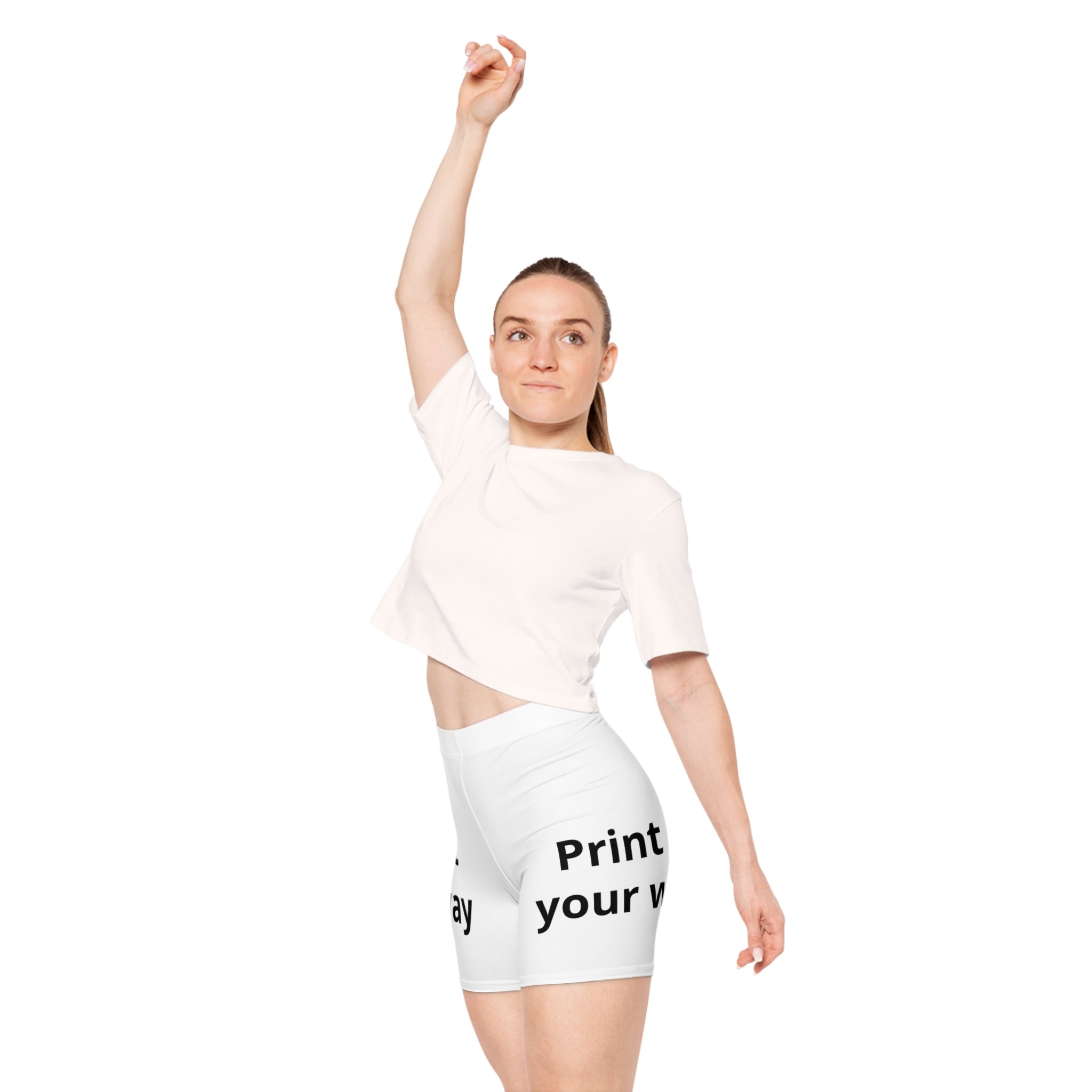 Custom Text White Biker Shorts — Personalized 'Print It Your Way' Activewear