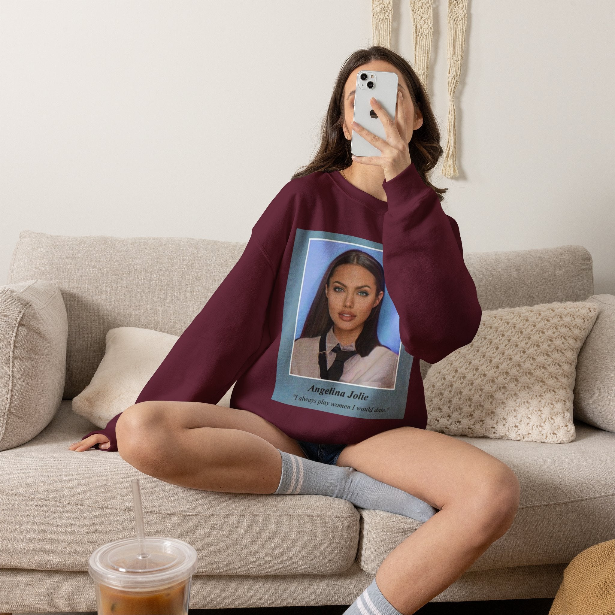 Graphic Crewneck Sweatshirt — Portrait Photo Print with Quote