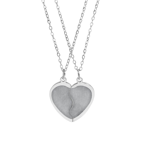 Break Apart Heart Necklace Set — Engraved Best Friend / Couple Pendant