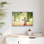 Framed Matte Canvas Photo Print — Autumn Child Playing in Leaves
