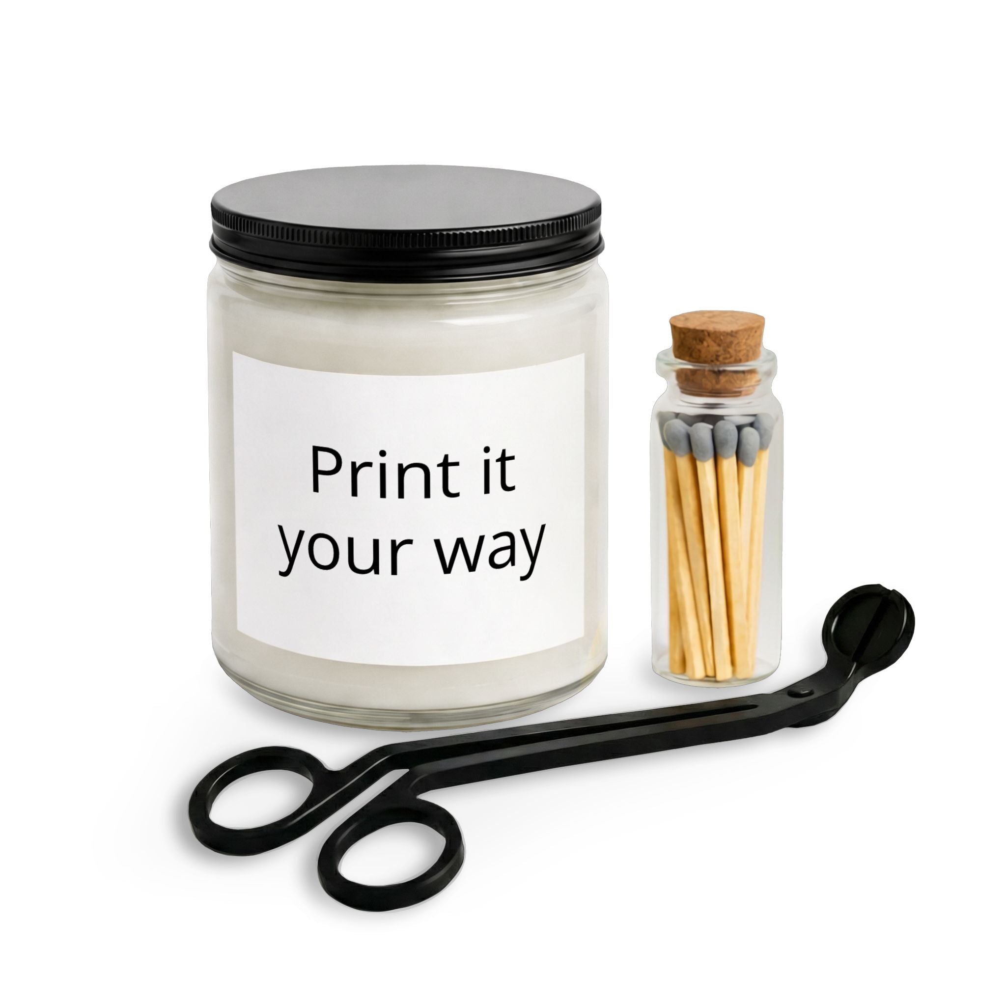 Custom Scented Candle Set with Matches & Wick Trimmer — Personalized Jar Candle Gift