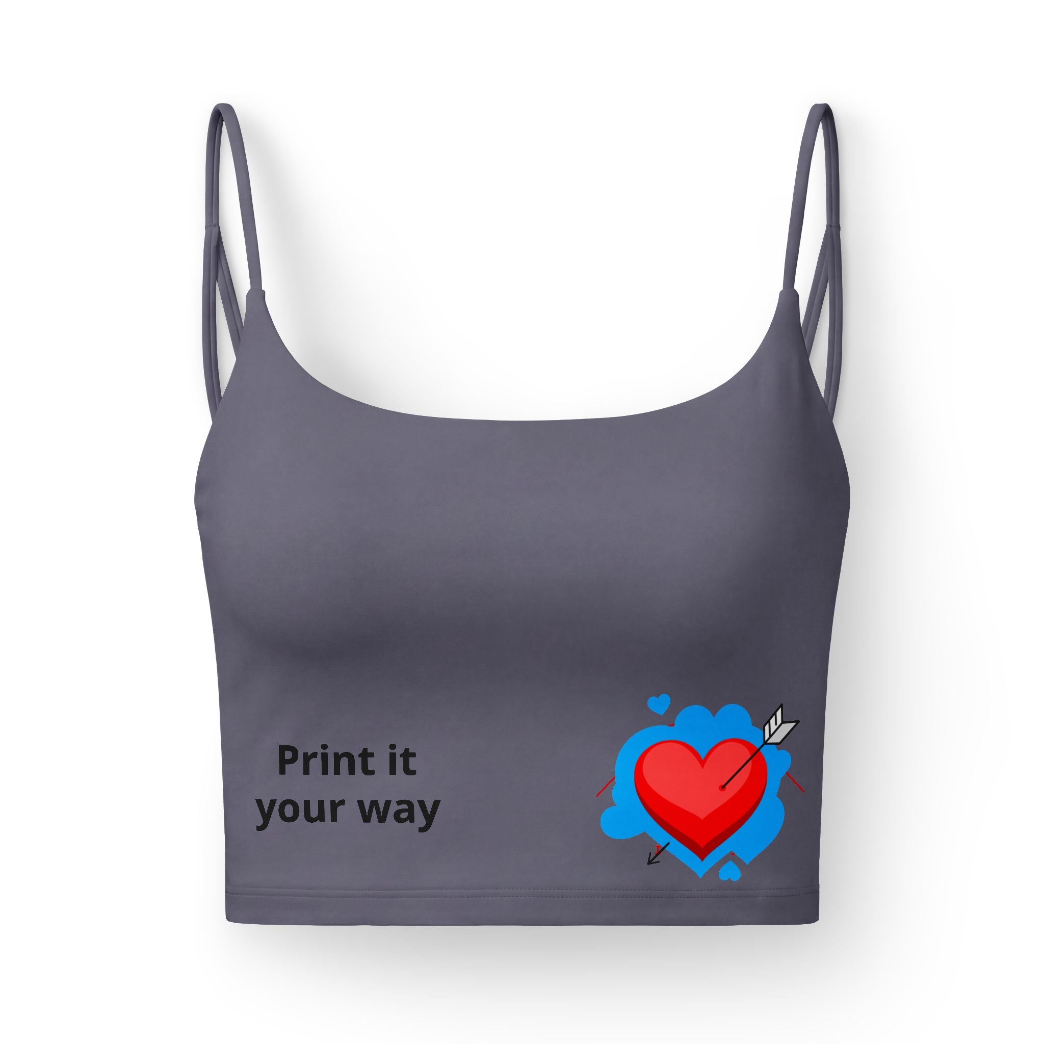 Luxe Heart Arrow Bra — Women's Strappy Crop with Bold Heart Graphic
