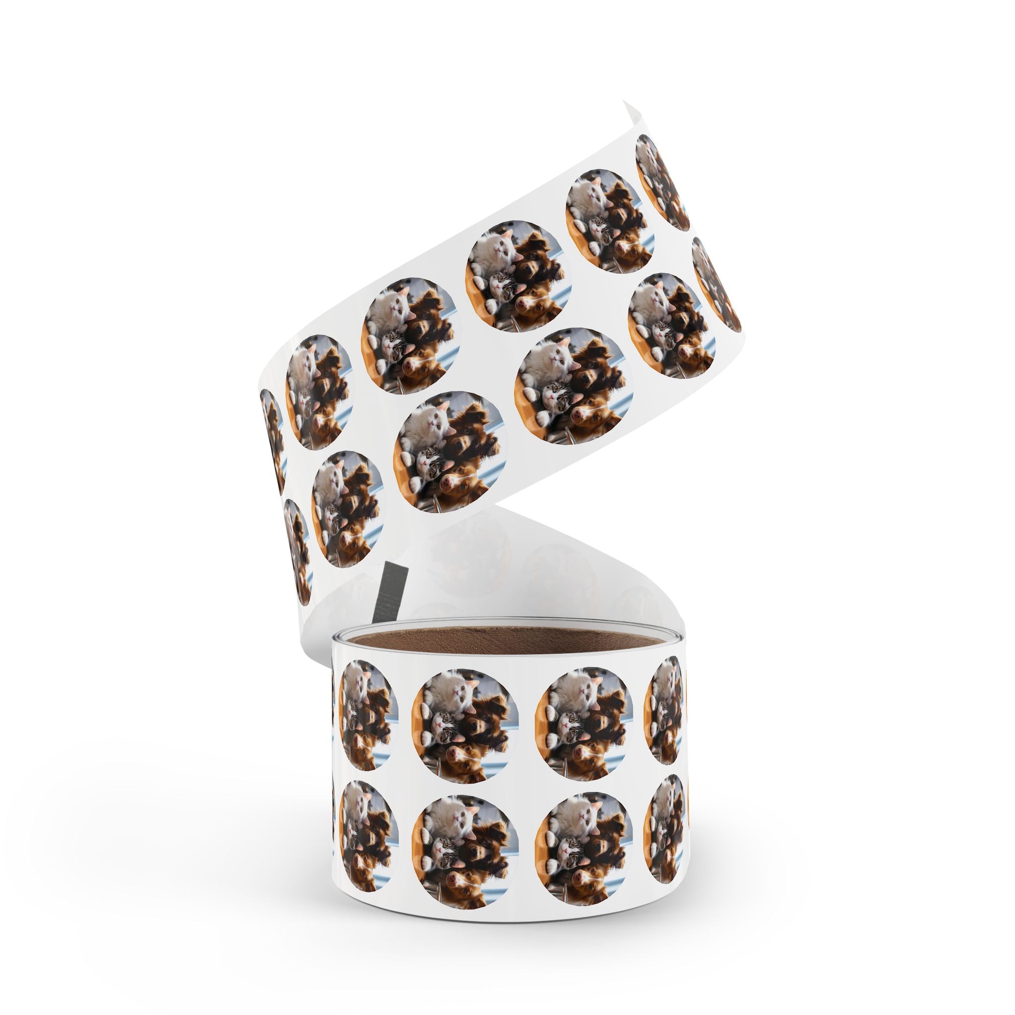 Round Pet Photo Sticker Roll — Custom Cute Cats & Dogs Label Stickers (Round)
