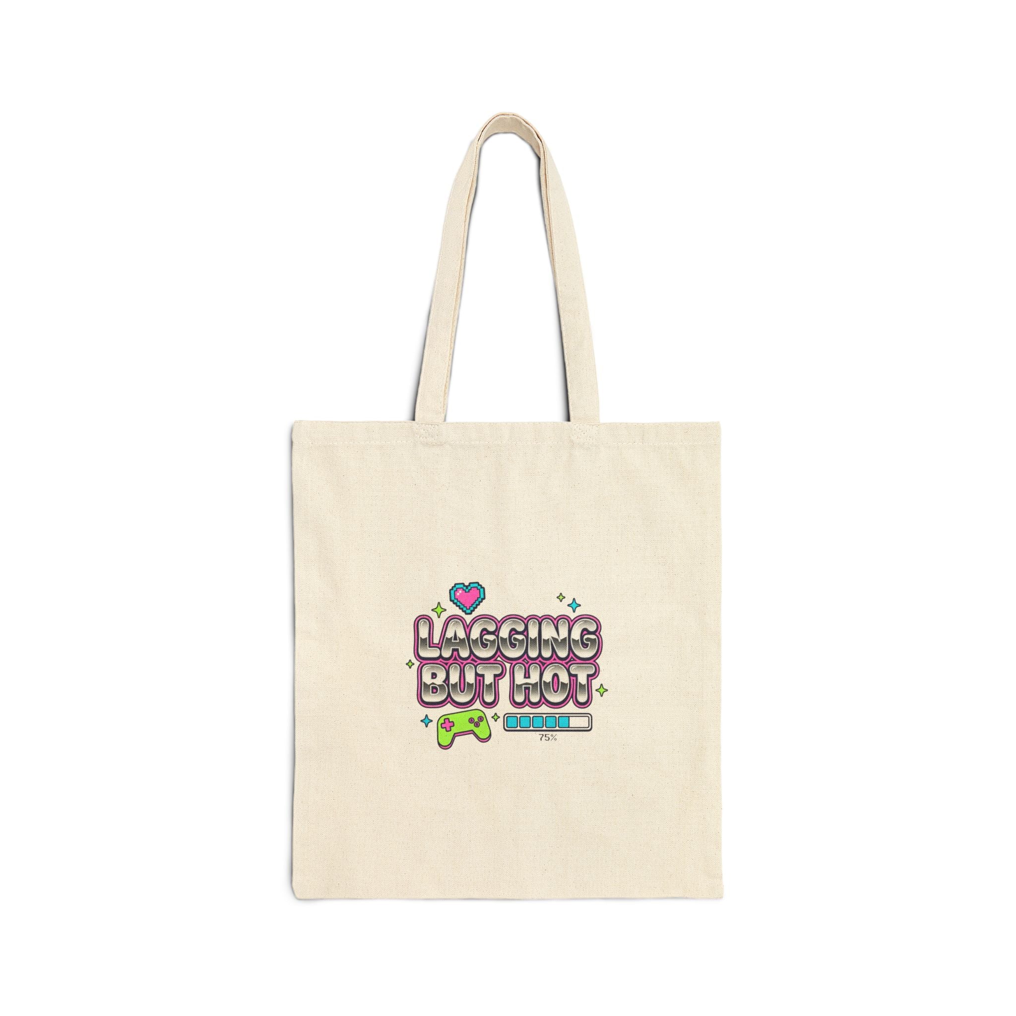 Lagging But Hot Tote | Y2K slogan, hot pink cyber glitter style