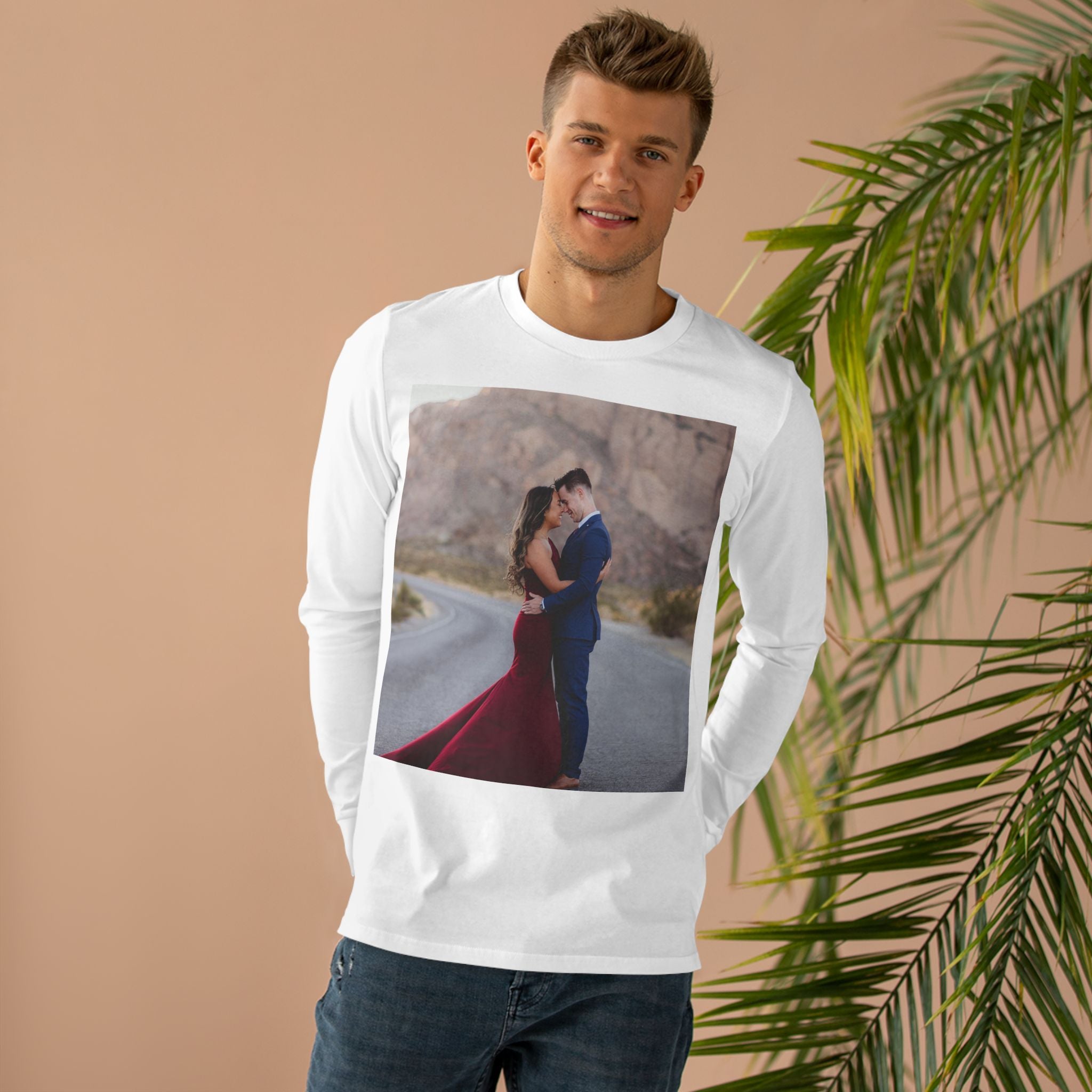 Couple Photo Long Sleeve Tee — Personalized Engagement & Anniversary Shirt