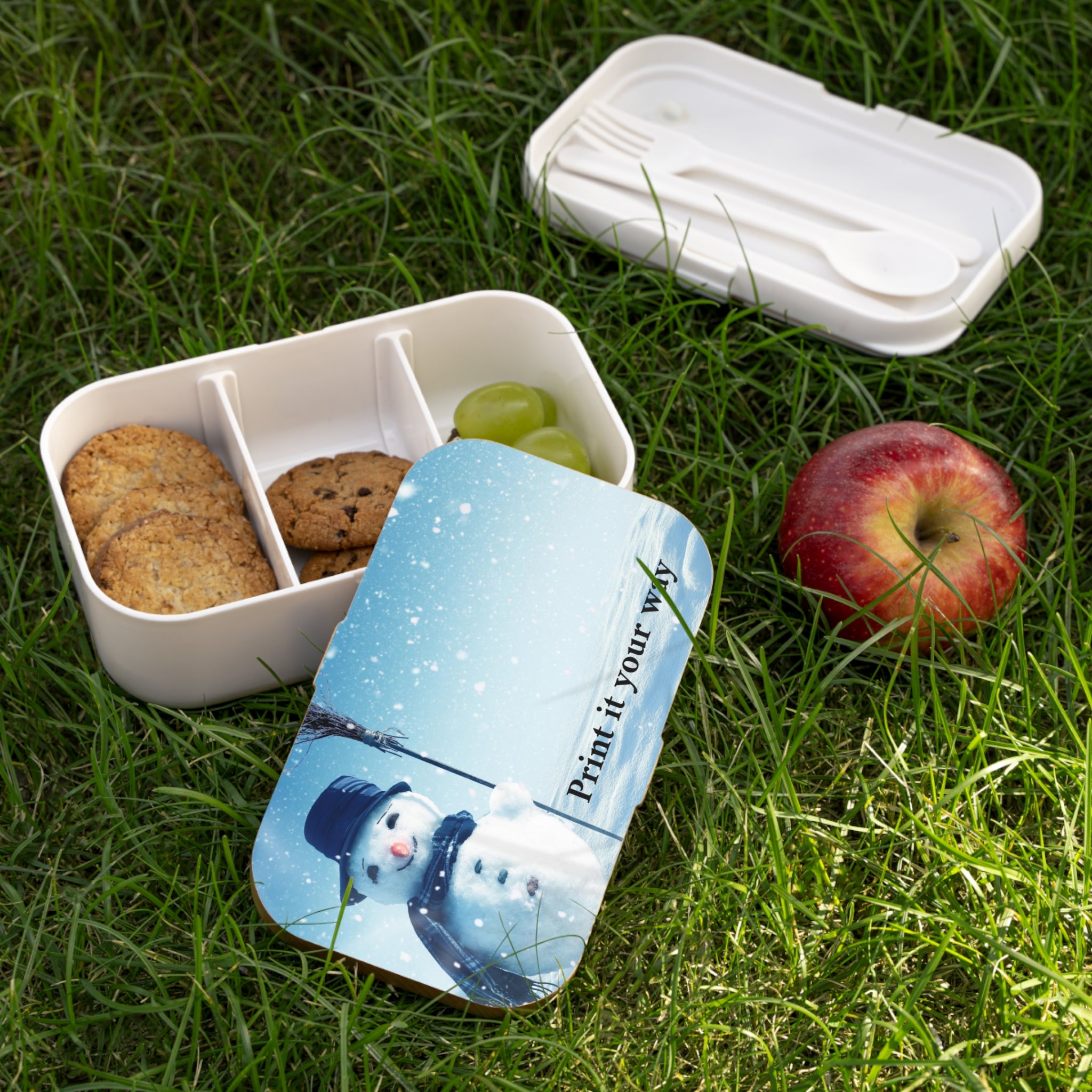 Snowman Bento Lunch Box — Winter Holiday Kids Lunchbox with 'Print it your way' Design