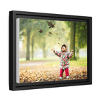 Framed Matte Canvas Photo Print — Autumn Child Playing in Leaves